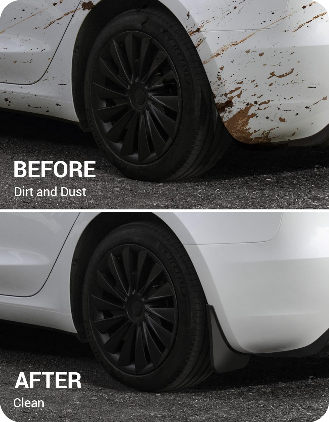 BASENOR Upgraded 2024 2025 Tesla Model 3 Highland Mud Flaps Splash Guards Fenders No Drilling No Tape Mudflaps All Weather Protector Mudguards for Tesla Model 3 Exterior Accessories (Set of 4)