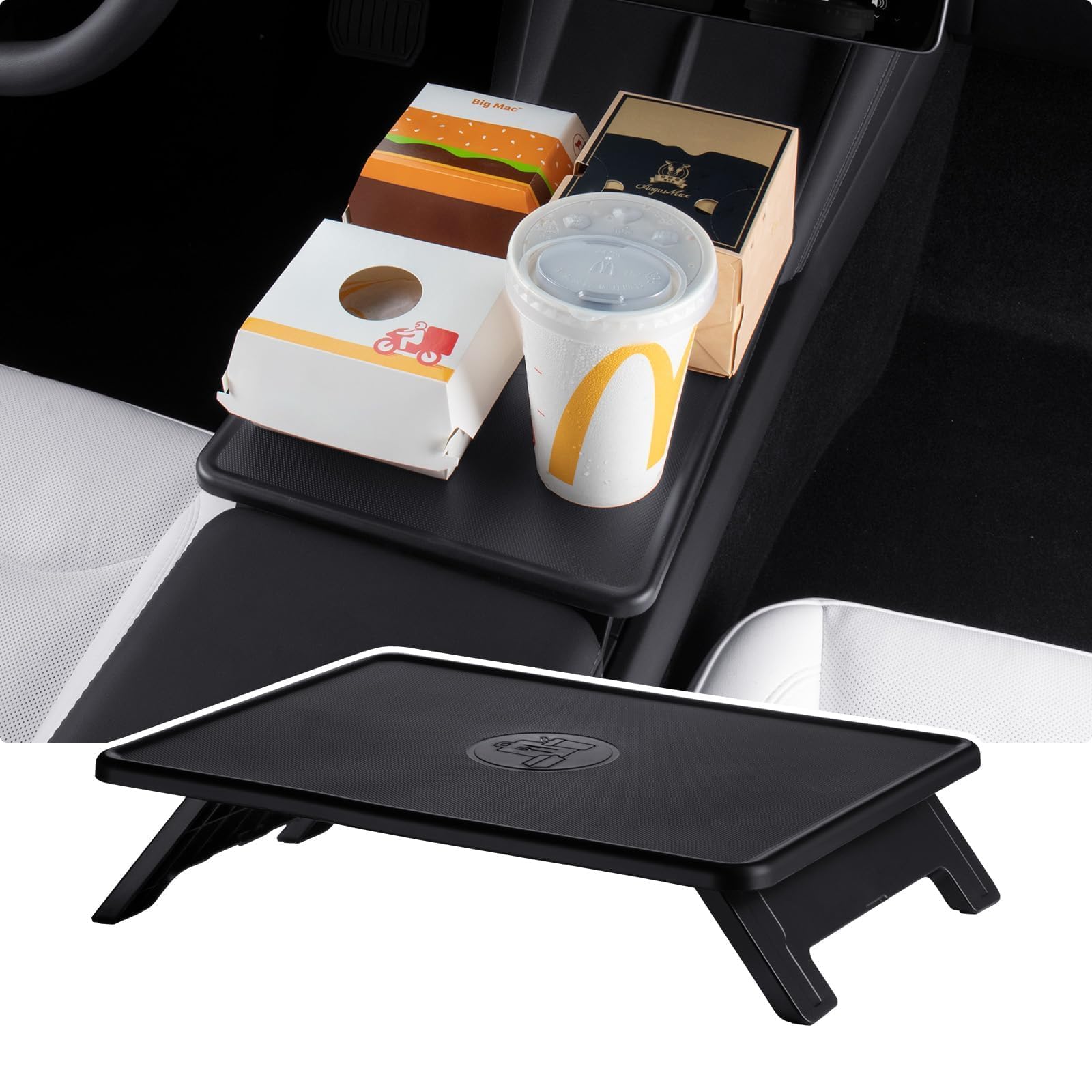 BASENOR Upgrade Tesla Model 3/Y Center Console Table Tray Anti-Slip Foldable Car Food Eating Laptop Desk for Road Trips, Model 3 Highland Interior Accessories 2024 2025 & Model Y 2025 Juniper