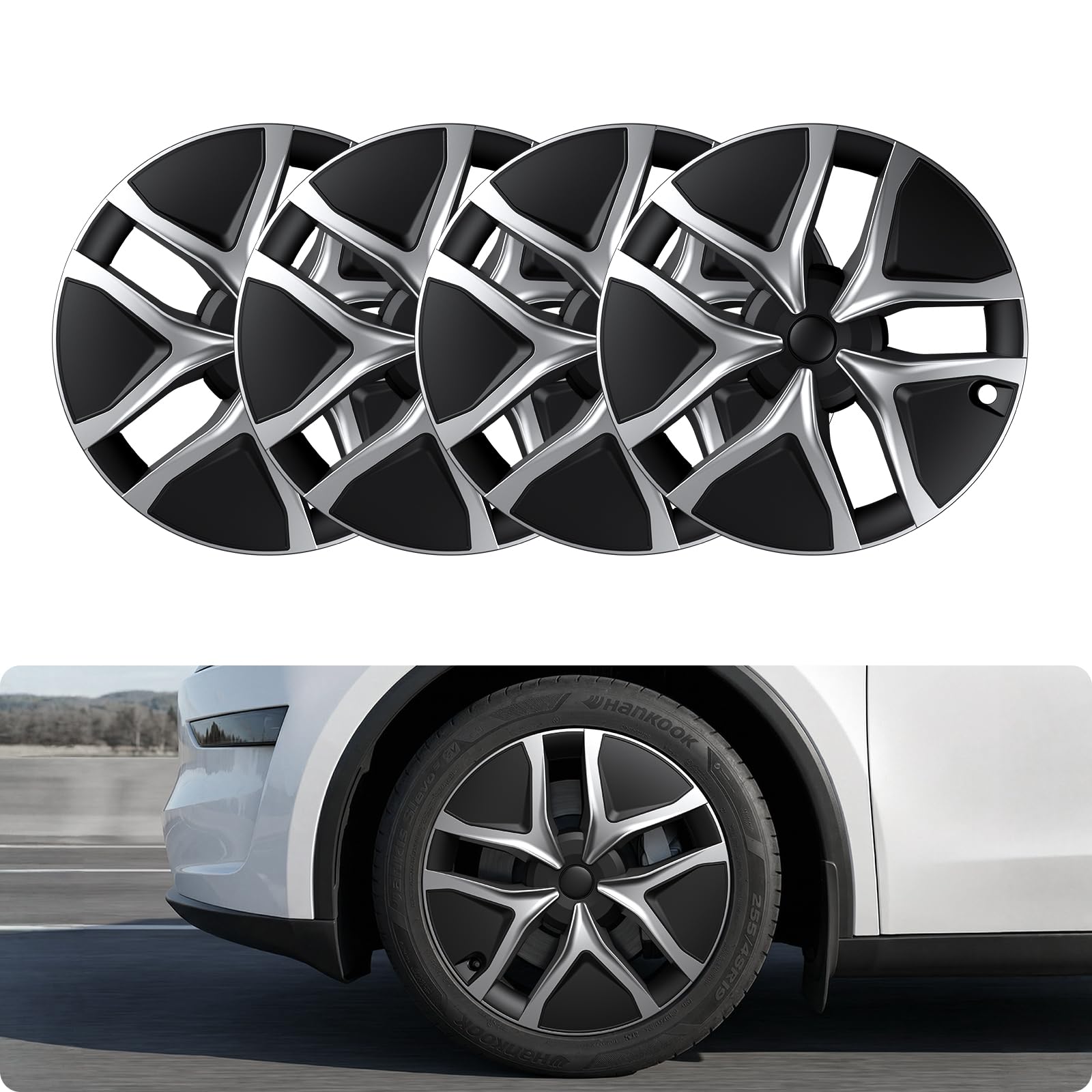 2025-2026 Tesla Model Y Juniper 19" Wheel Covers - Aerodynamic Hubcaps Black & Silver | BASENOR