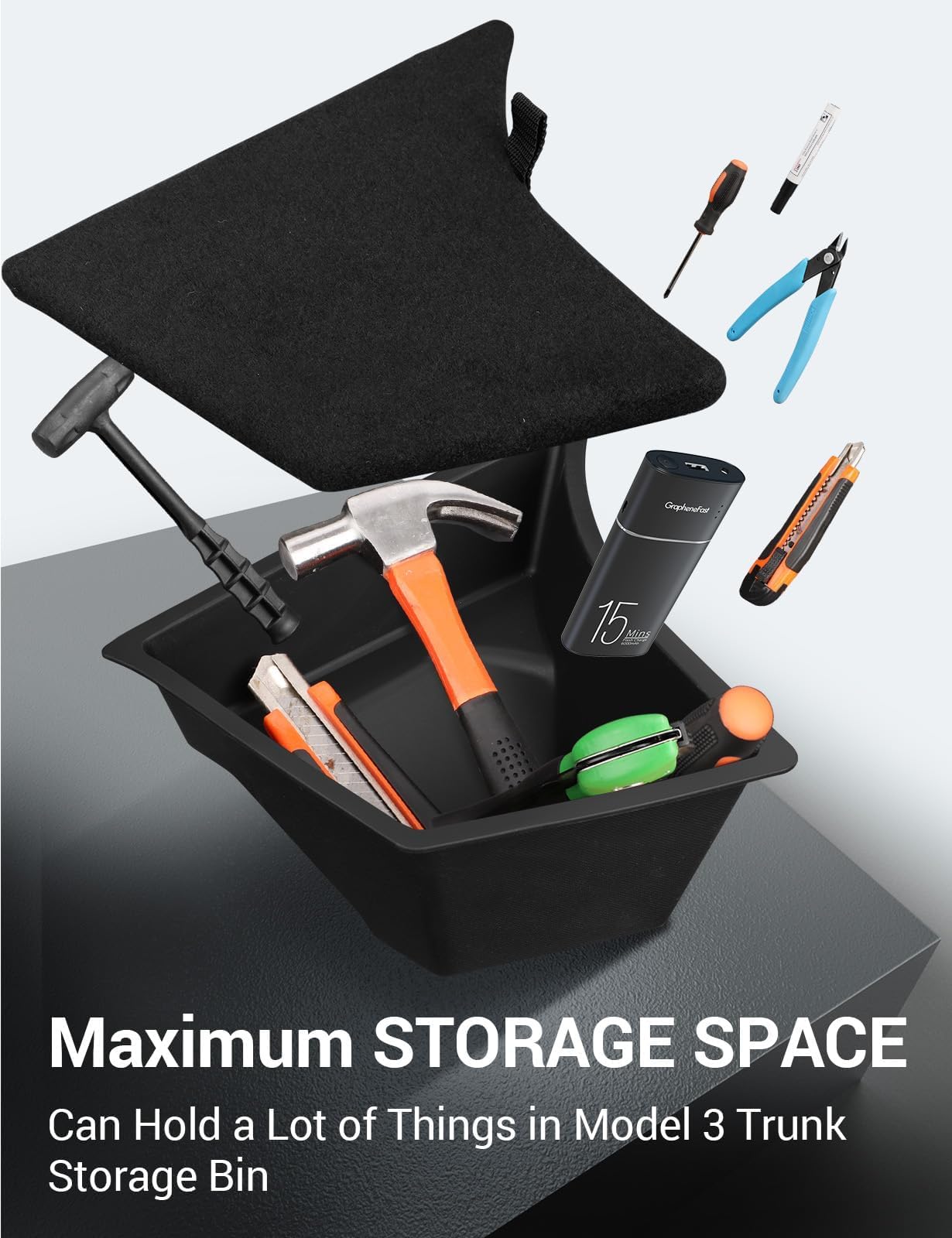 BASENOR 2025 Tesla Model 3 Highland Trunk Organizer Waterproof Rear Trunk Storage Bins Side Box with Carpeted Lip for 2025 2024 Model 3 Interior Accessories Set of 2