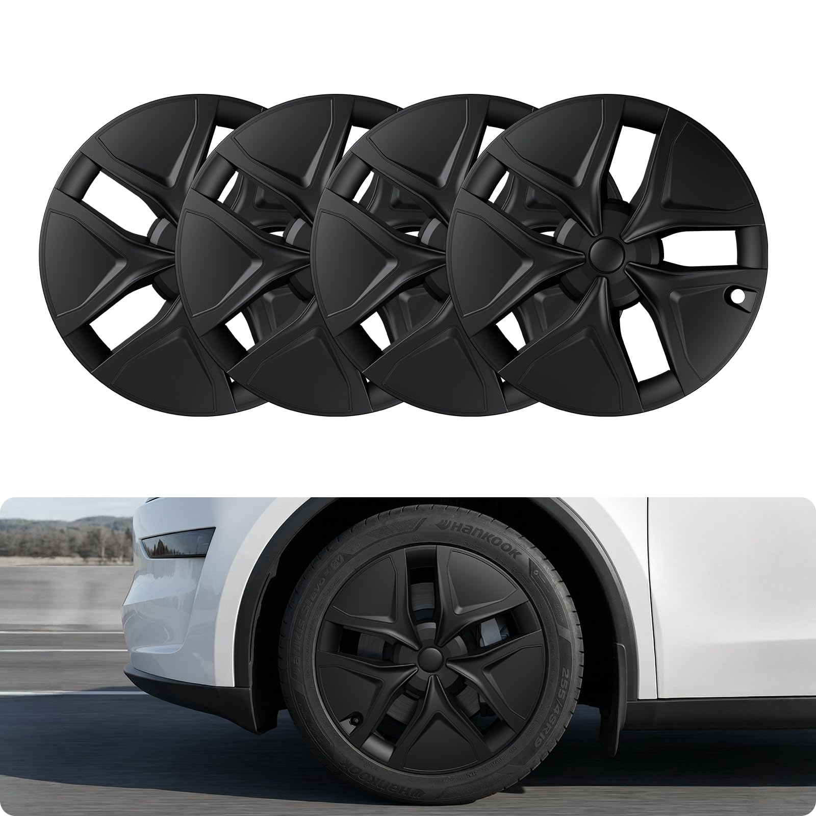 2025-2026 Tesla Model Y Juniper 19" Wheel Covers - Aerodynamic Hubcaps Matte Black | BASENOR