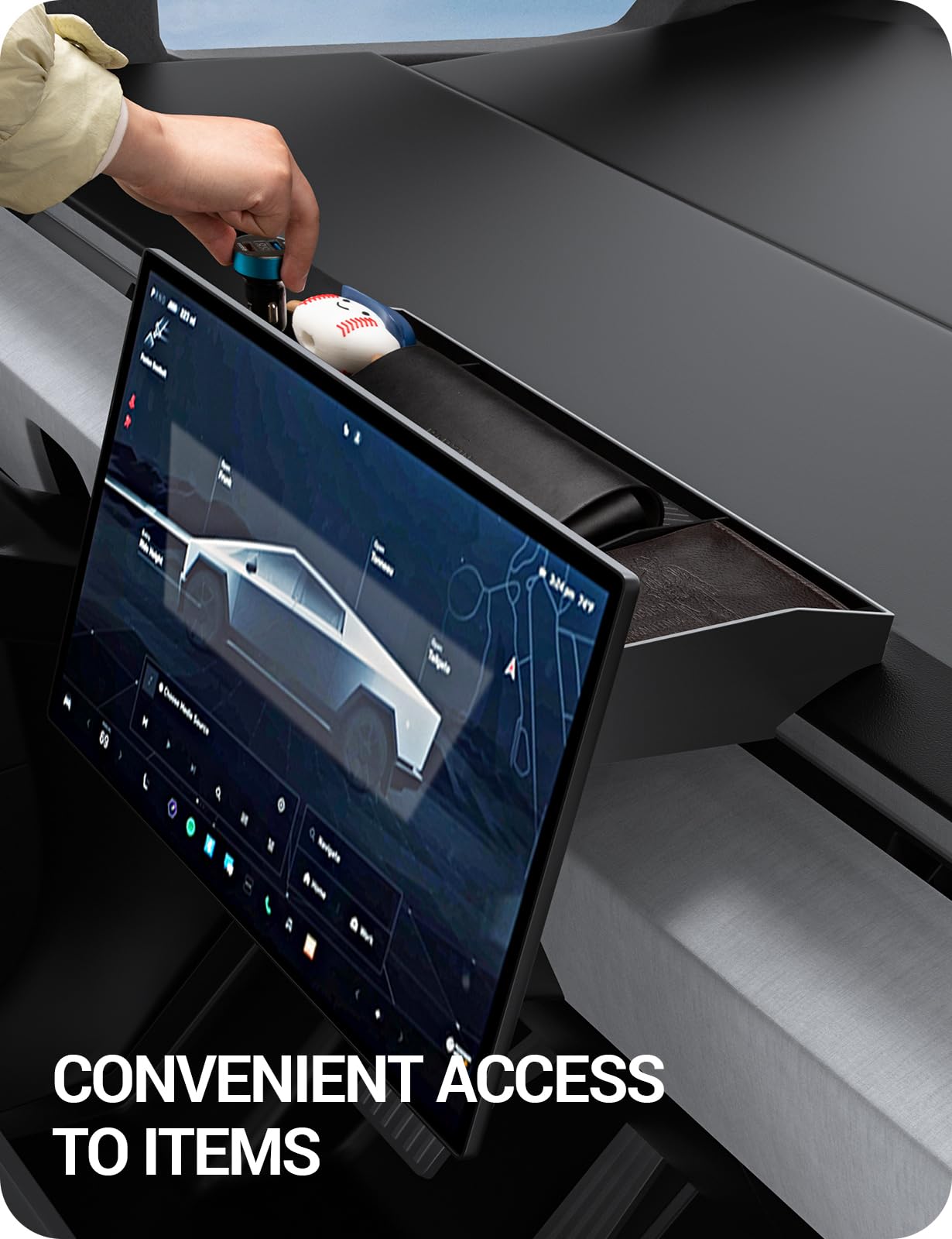 BASENOR Upgraded Center Console Organizer Dashboard Hidden Storage Box for Cybertruck Behind Screen Storage Tray Sunglasses Holder for 2024 2025 Tesla Cybertruck Accessories