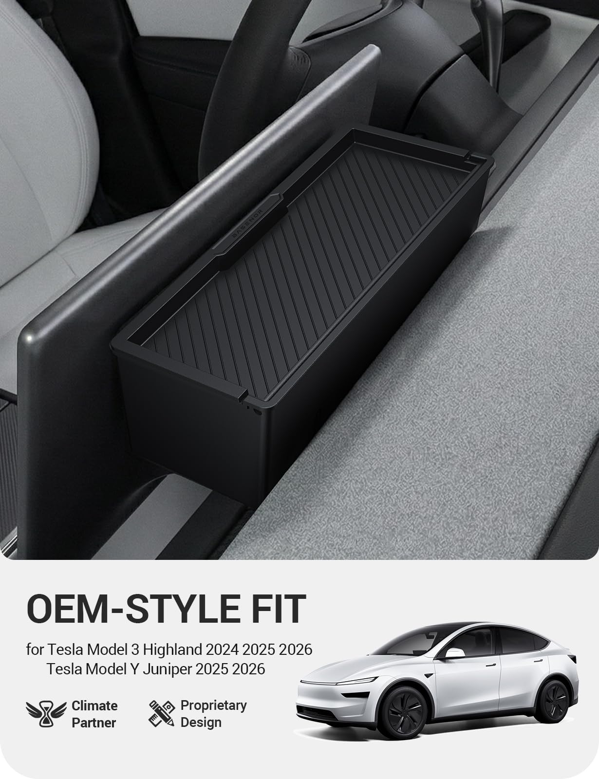 2024-2026 Tesla Model 3 Highland & Model Y Juniper Behind Screen Storage - 2-Tier Hidden Organizer | BASENOR