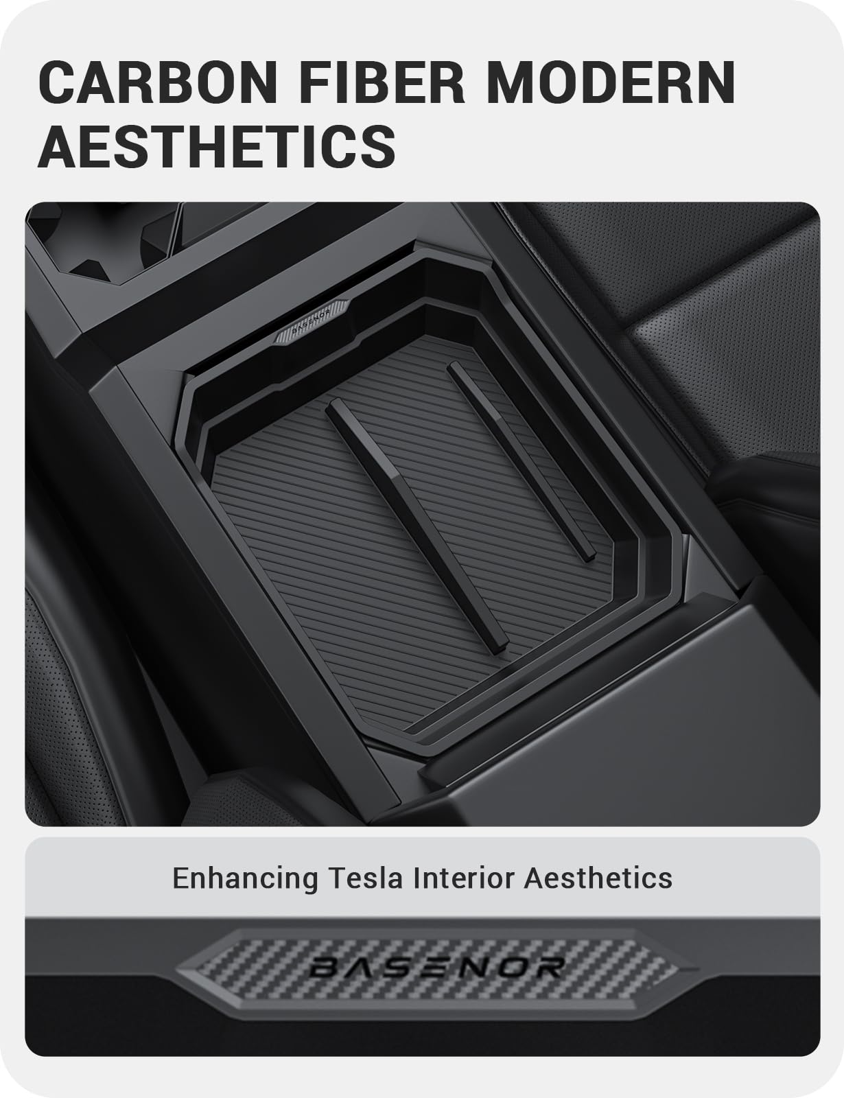 BASENOR 2024 2025 Tesla Cybertruck Center Console Organizer Tray(Carbon Edition) Armrest Storage Box for Cybertruck Accessories