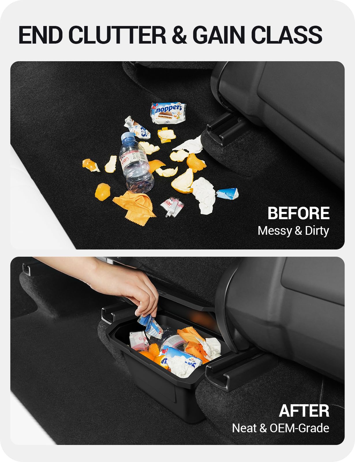 Model Y Juniper console trash can close-up TPE material detail