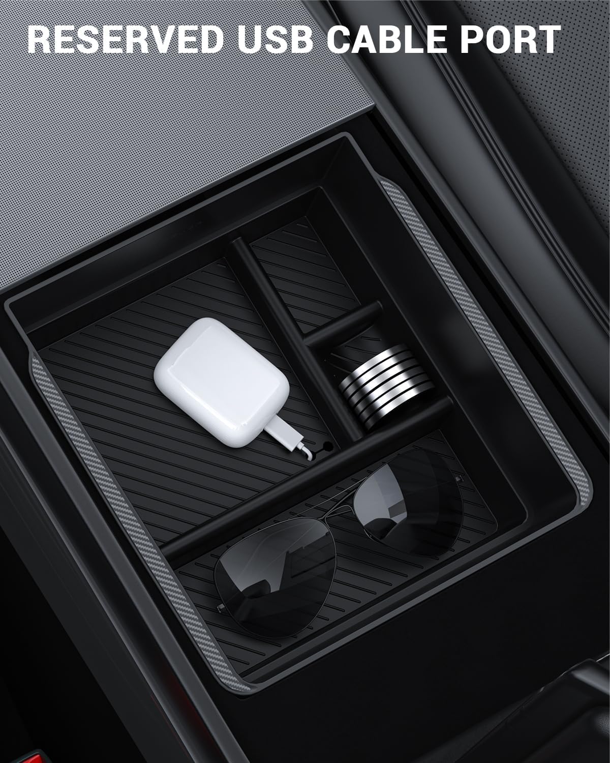 BASENOR Armrest Console Organizer (Carbon Edition) for Tesla Model 3 Highland 2024 2025 Tesla Model Y 2025 Refresh (Juniper), Armrest Storage Box Tesla Refresh Interior Accessories