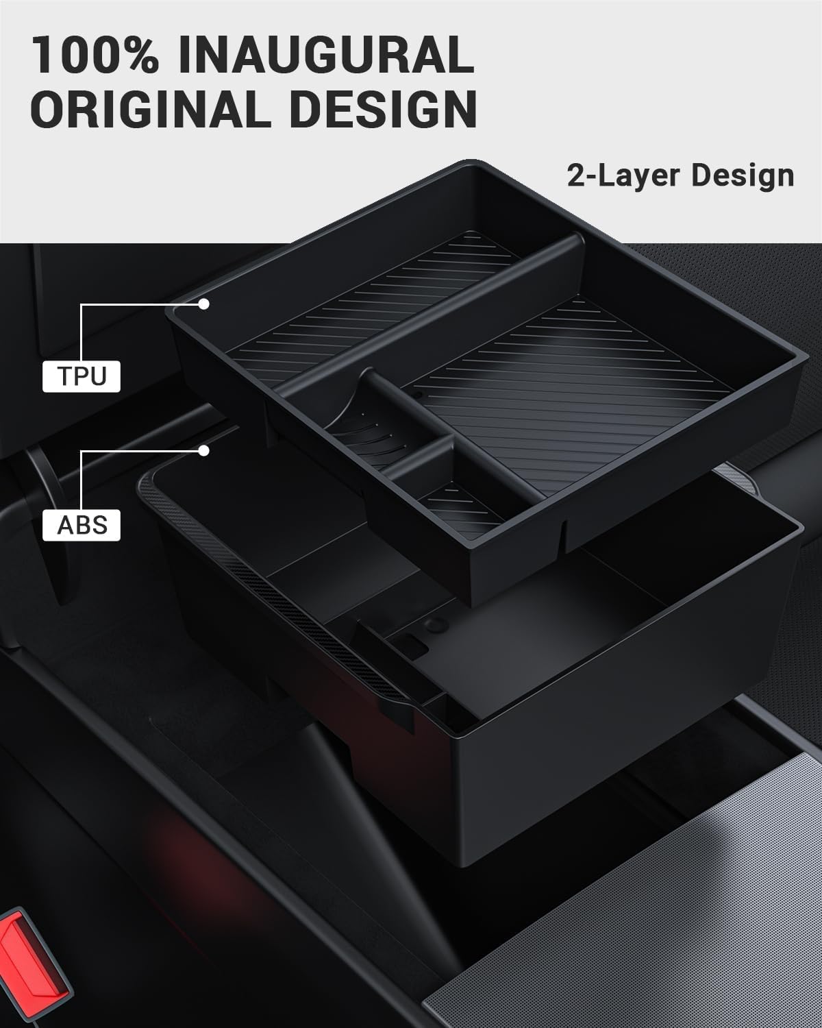 BASENOR Armrest Console Organizer (Carbon Edition) for Tesla Model 3 Highland 2024 2025 Tesla Model Y 2025 Refresh (Juniper), Armrest Storage Box Tesla Refresh Interior Accessories