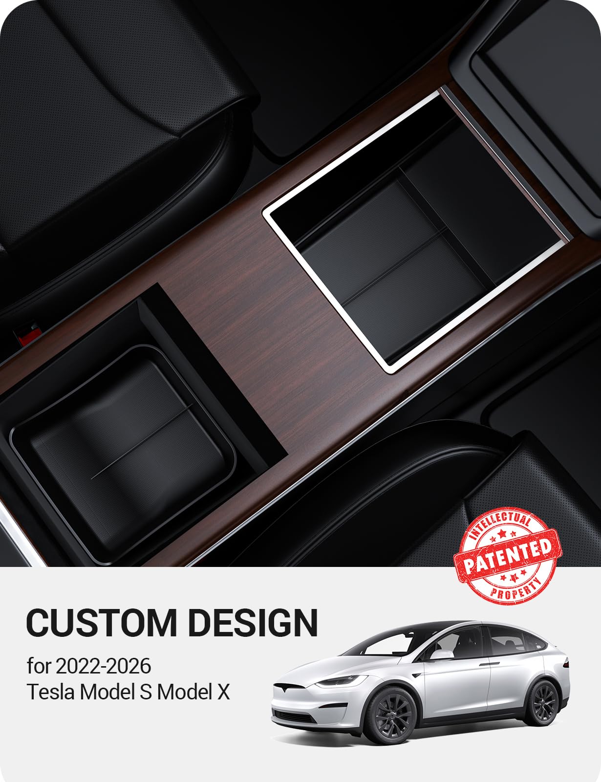 BASENOR 2022-2026 Tesla Model S Model X Lower Center Console Organizer Tray, Insert Compartment Under Cupholder Interior Accessories Storage, Fit Model S/Model X Refresh Plaid Long Range