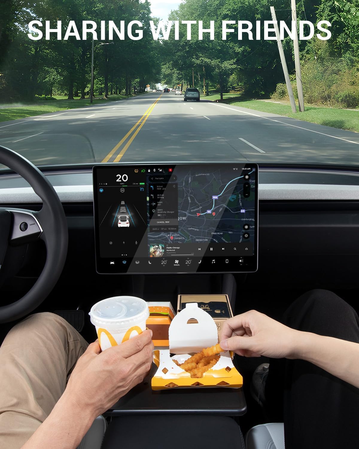 BASENOR Upgrade Tesla Model 3/Y Center Console Table Tray Anti-Slip Foldable Car Food Eating Laptop Desk for Road Trips, Model 3 Highland Interior Accessories 2024 2025 & Model Y 2025 Juniper