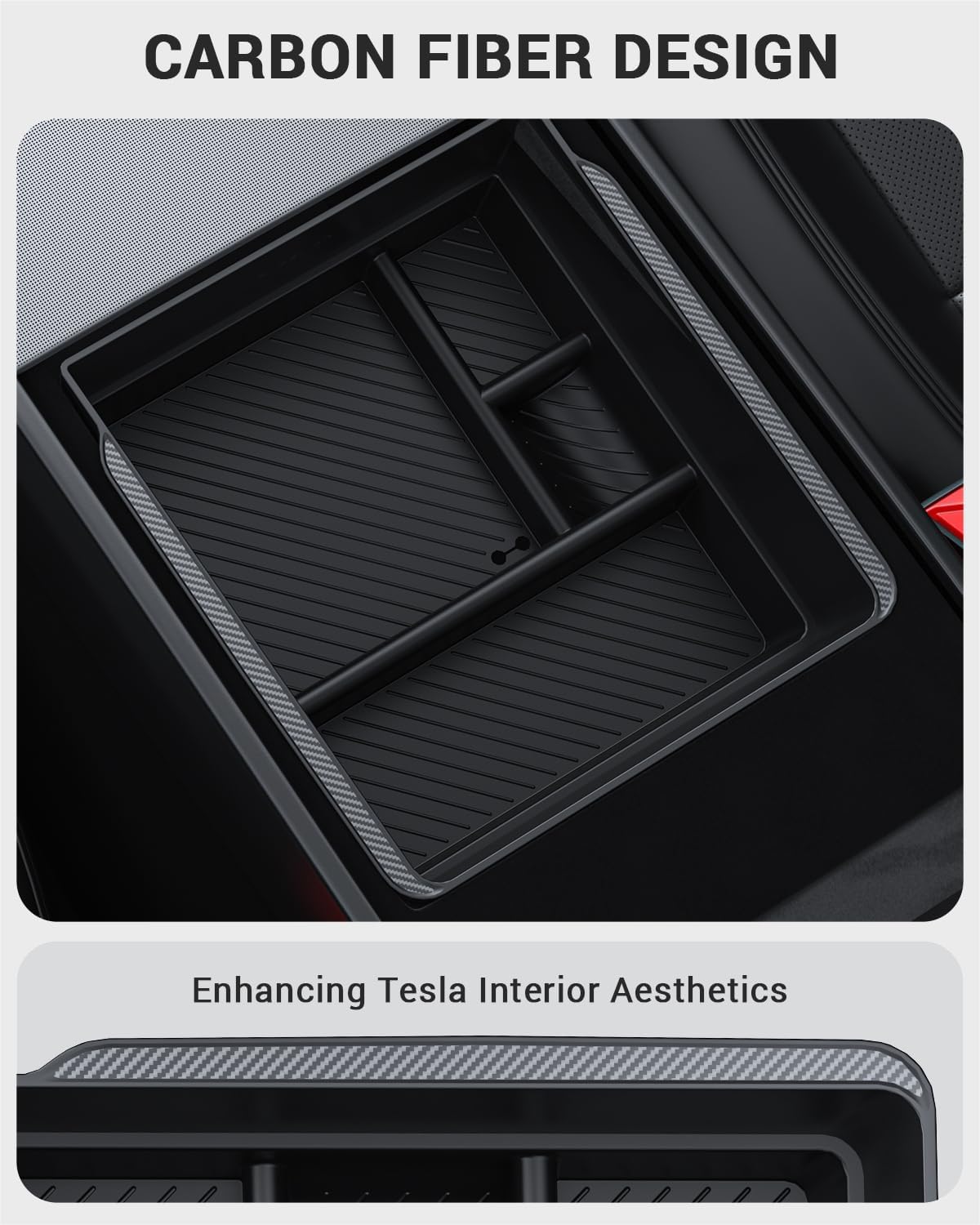 BASENOR Armrest Console Organizer (Carbon Edition) for Tesla Model 3 Highland 2024 2025 Tesla Model Y 2025 Refresh (Juniper), Armrest Storage Box Tesla Refresh Interior Accessories