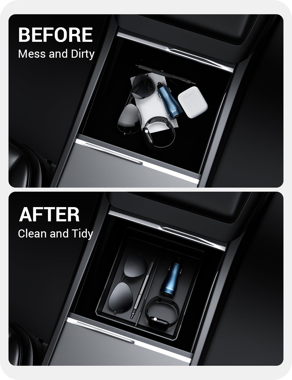 BASENOR Upgraded 2024 2025 Tesla Model 3 Highland Lower Center Console Organizer Tray, Bottom Console Storage Box Pad Refresh Interior Accessories