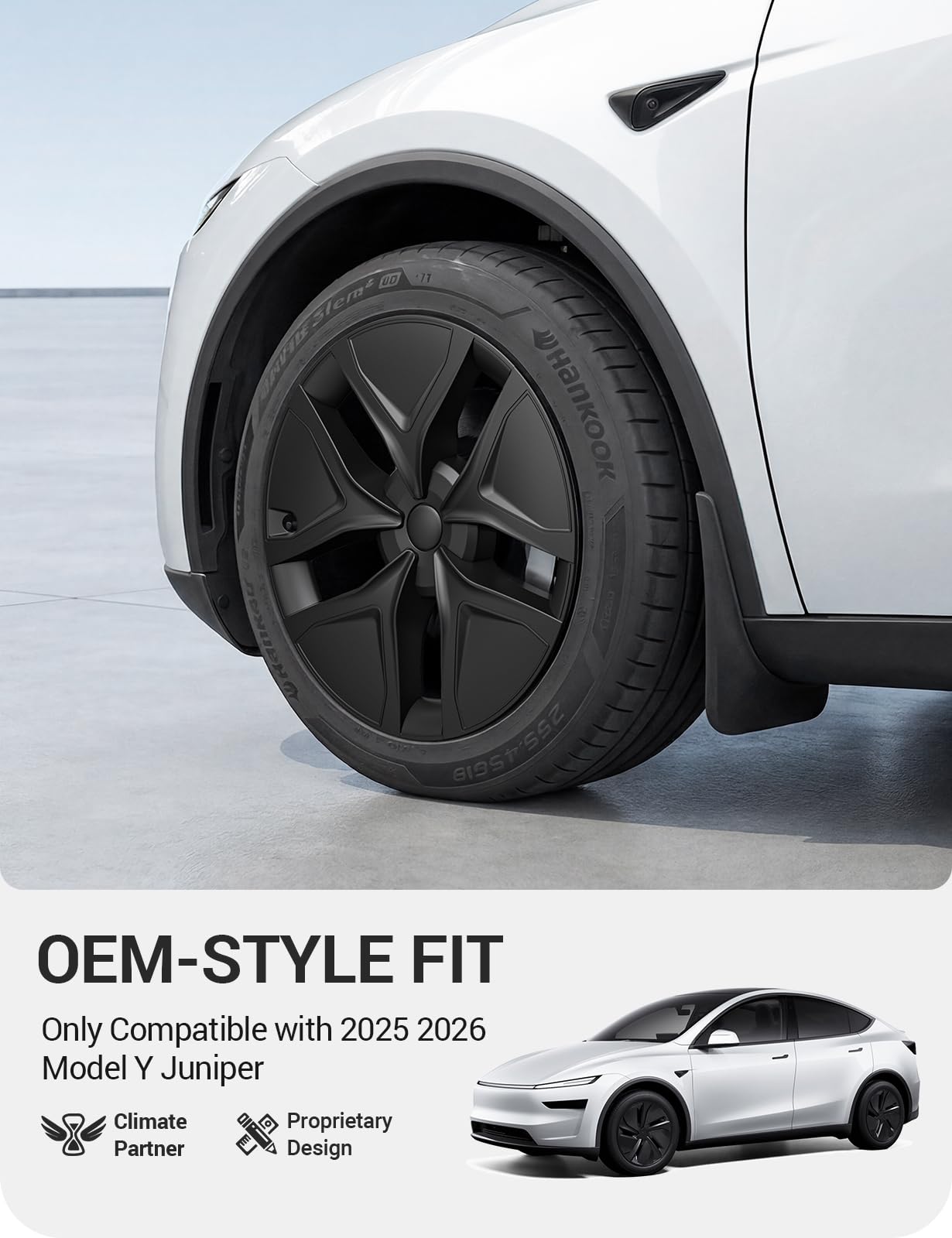 2025-2026 Tesla Model Y Juniper 19" Wheel Covers - Aerodynamic Hubcaps Matte Black | BASENOR