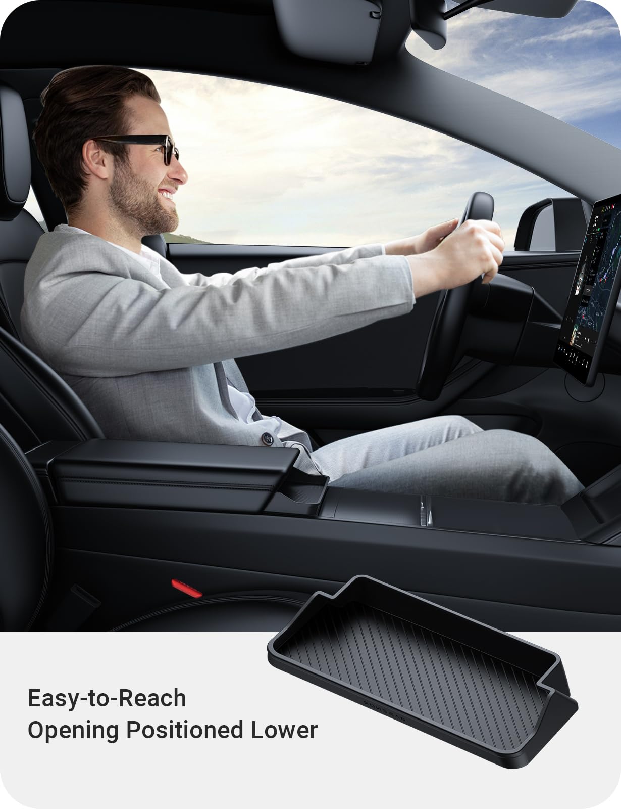 BASENOR Center Console Sunglasses Holder for 2024 2025 Tesla Model 3 Highland Model Y 2025 Refresh (Juniper), Armrest Key Card Phone Holder Storage Box Key Interior Accessories