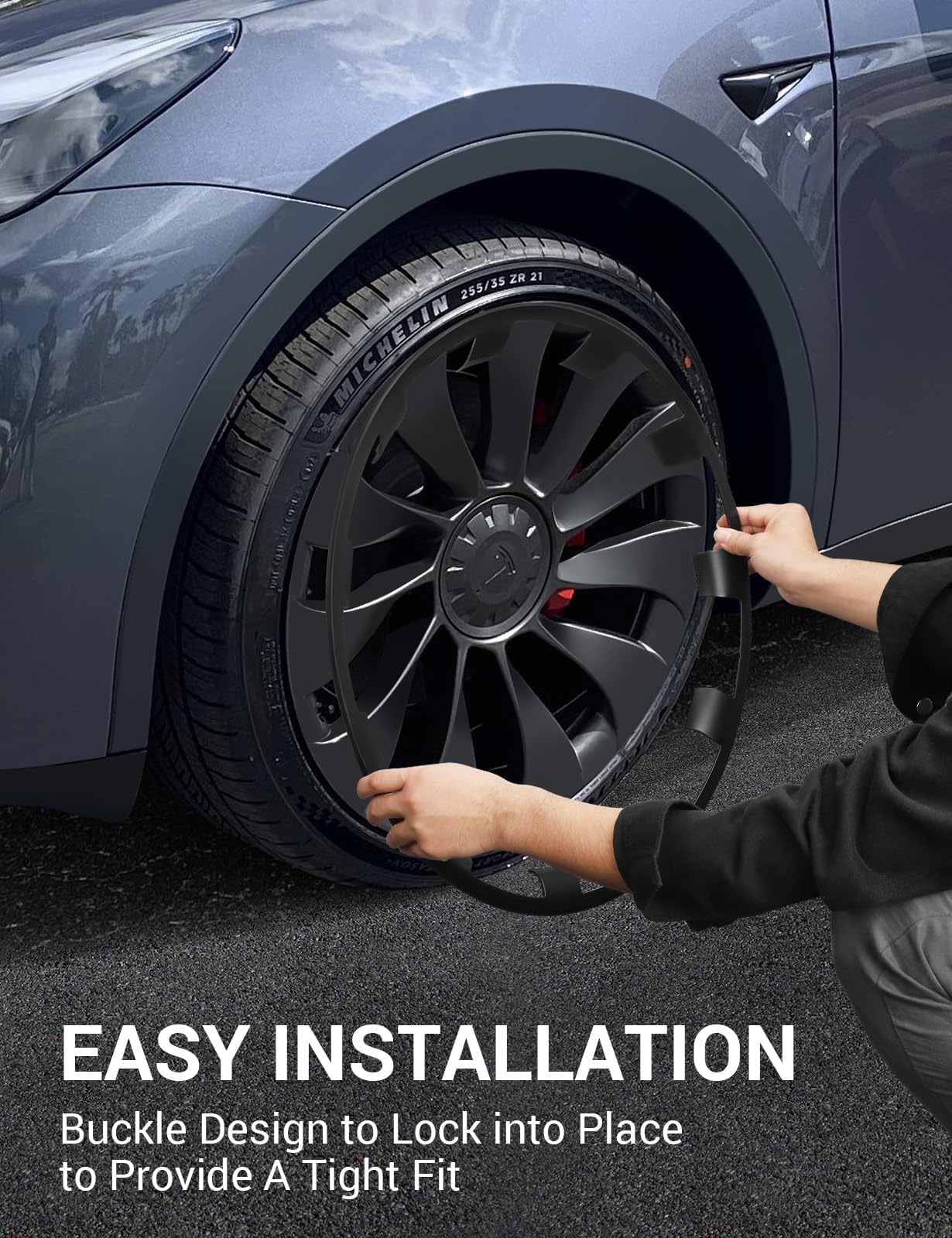 BASENOR Tesla Model Y 21 Inch Wheel Rim Protector ABS Rim Guard Hubcap Curb Rash Cover Car Protection Tire Trim Rings for Model Y Exterior Accessories