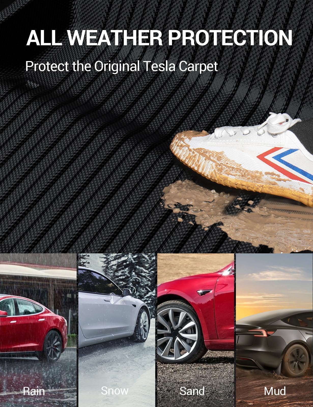 BASENOR 8PCS Floor Mats for 2024 2025 Tesla Model 3, All-Weather 3D Material Cargo Car Trunk Mats Front Rear Cargo Liners for Model 3 Highland Accessories