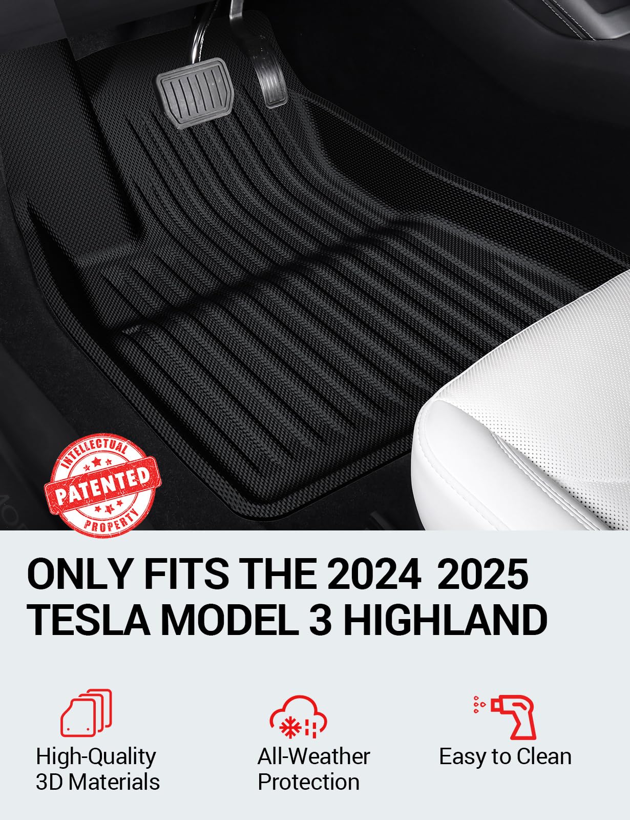 BASENOR 8PCS Floor Mats for 2024 2025 Tesla Model 3, All-Weather 3D Material Cargo Car Trunk Mats Front Rear Cargo Liners for Model 3 Highland Accessories