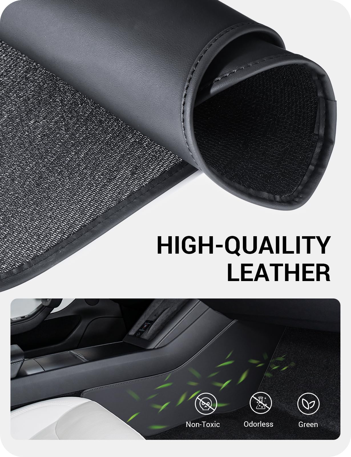 BASENOR 2025 2024 Tesla Model 3 Center Console Side Anti-Kick Mats, Waterproof & Dust Resistant Protector Cover Front Seat Side Leather Pad for Model 3 Highland Interior Accessories 2PCS