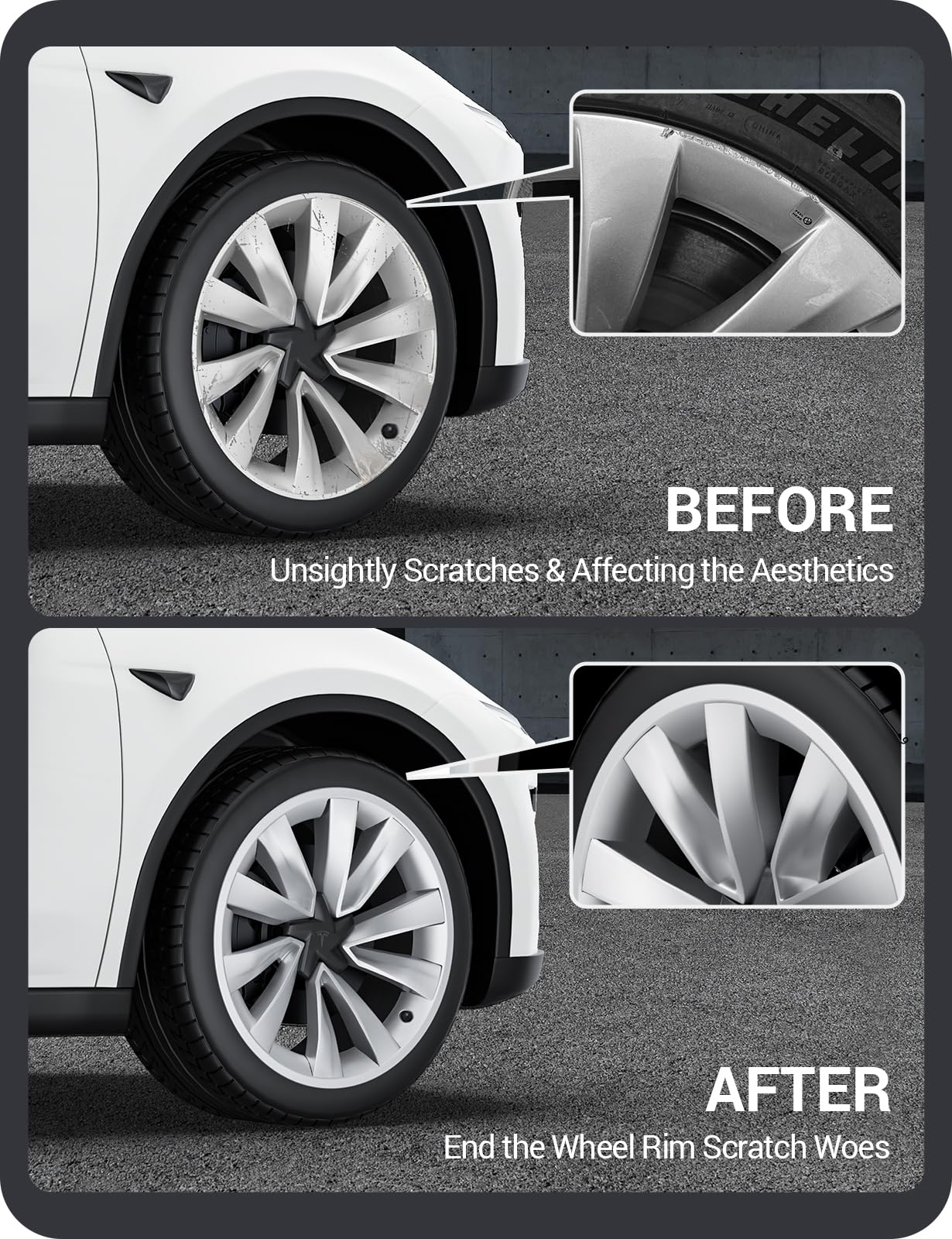 BASENOR 2026 2025 Tesla Model Y Juniper 20 Inch Wheel Rim Protector, Rim Guard Hubcap Curb Rash Cover, Car Protection Tire Trim Rings for Model Y Exterior Accessories Silver