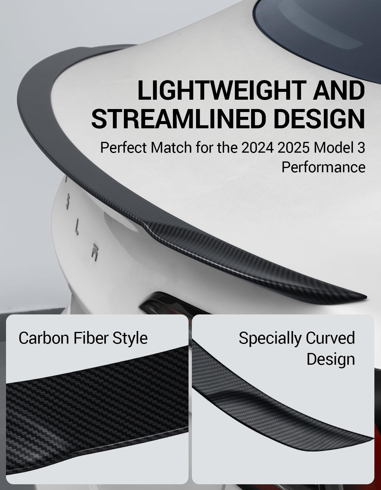 BASENOR 2024-2026 Tesla Model 3 Performance Spoiler ABS Material Rear Spoiler Wing OEM (Matte Carbon Fiber) Rear Trunk Lip Model 3 Performance Accessories - Image 8