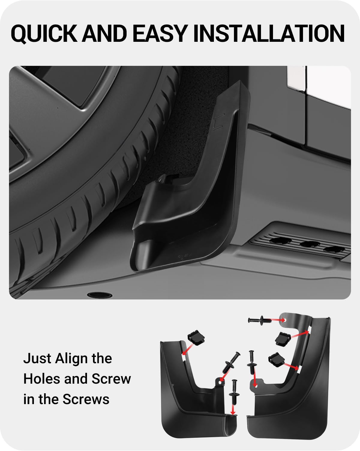 BASENOR 2025 New Version Tesla Model X/Model X Plaid Mud Flaps Splash Guards No Drilling No Tape Mudguards Vehicle Tire Protector Mudflaps for 2022-2025 Tesla Exterior Accessories (Set of 4) - Image 5