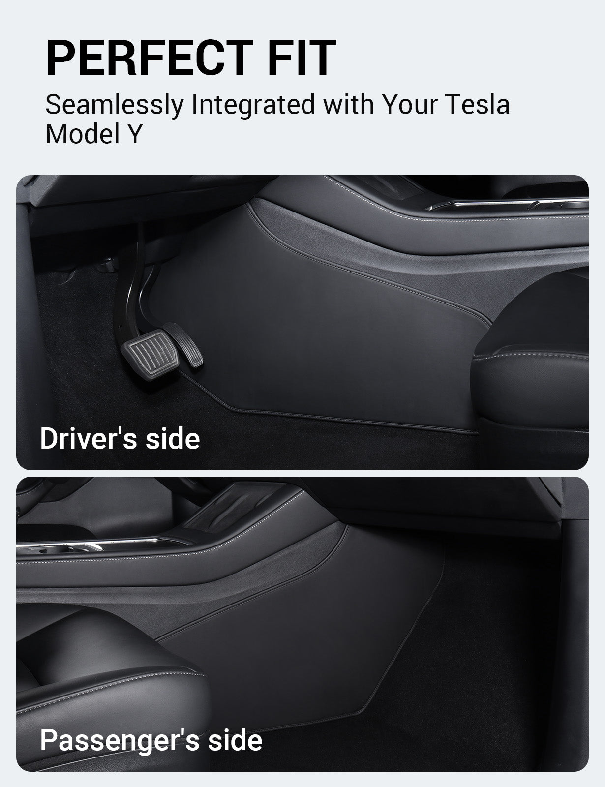 BASENOR 2025 Upgrade Center Console Side Anti-Kick Mats for Tesla Model Y 2020-2024 Waterproof & Dust Resistant Protector Cover Leather Pad Model Y Interior Accessories 2PCS - Image 2