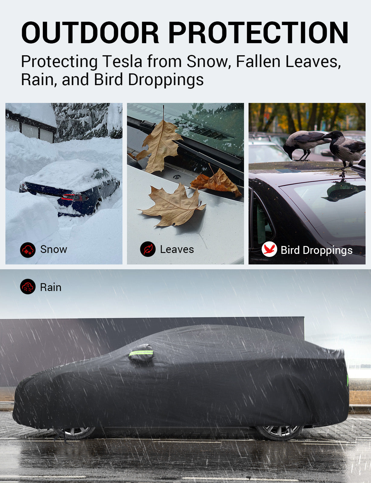 BASENOR Tesla Model X Car Cover All-Weather UV Protection Full Exterior Accessories with Charge Port Opening & Ventilated Mesh for Model X Plaid SUV 2015-2024 - Image 3