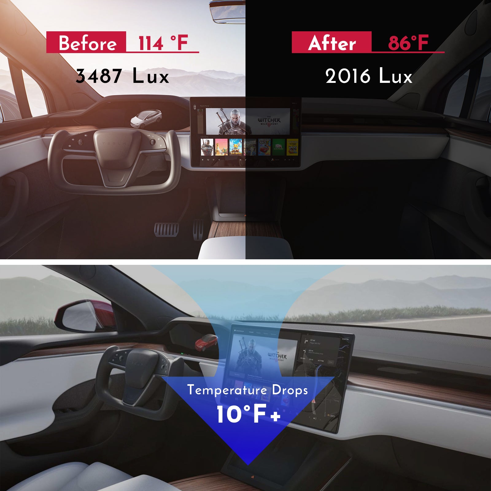 BASENOR Windshield Sunshade for 2021–2025 Tesla Model S