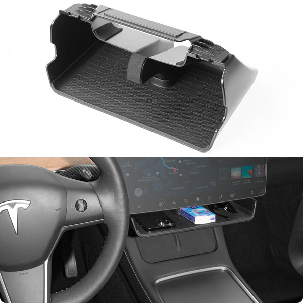 Basenor Tesla Model Y Model 3 Center Console Organizer Tray Under Screen Organizer Box Non-Slip No Adhesive Interior Accessories for Model Y/3