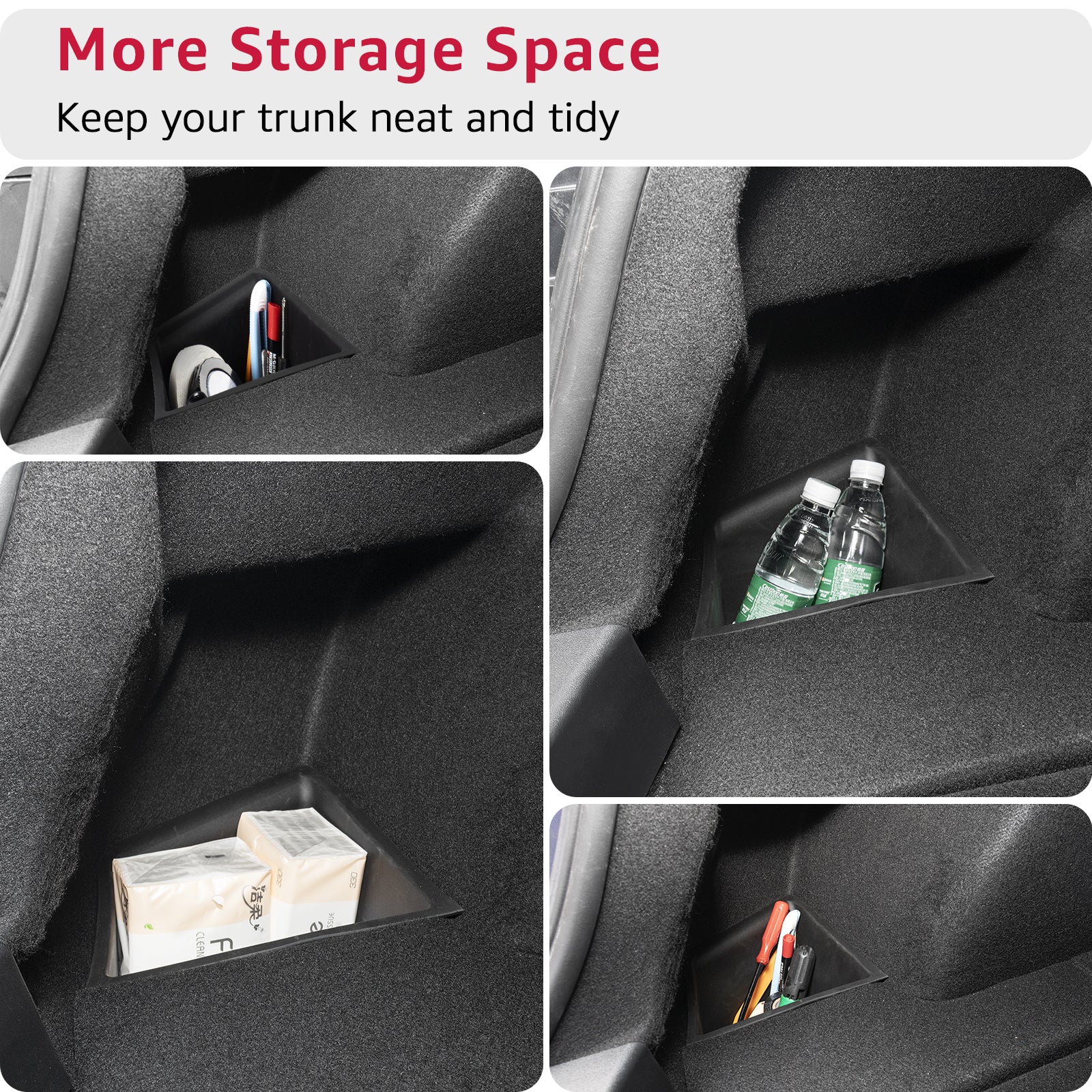 2021-2023 Tesla Model 3 Trunk Storage Bins - Waterproof Carpeted Lid - Image 7