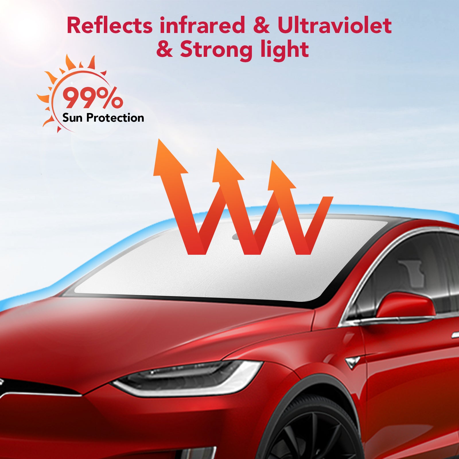 2021-2026 Tesla Model X Windshield Sunshade - Foldable with Storage Bag - Image 3