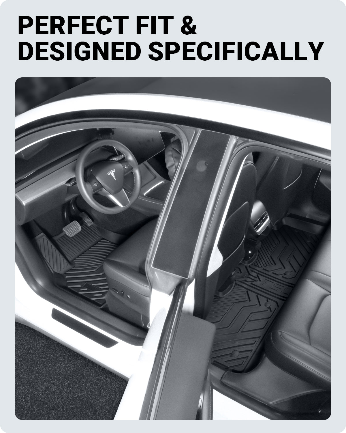 BASENOR 4PCS Tesla Model Y Floor Mats TPE All-Weather Floor Liners & Trunk Mat Set Rear Cargo Liner Interior Accessories for 5-Seater Model Y 2020-2023