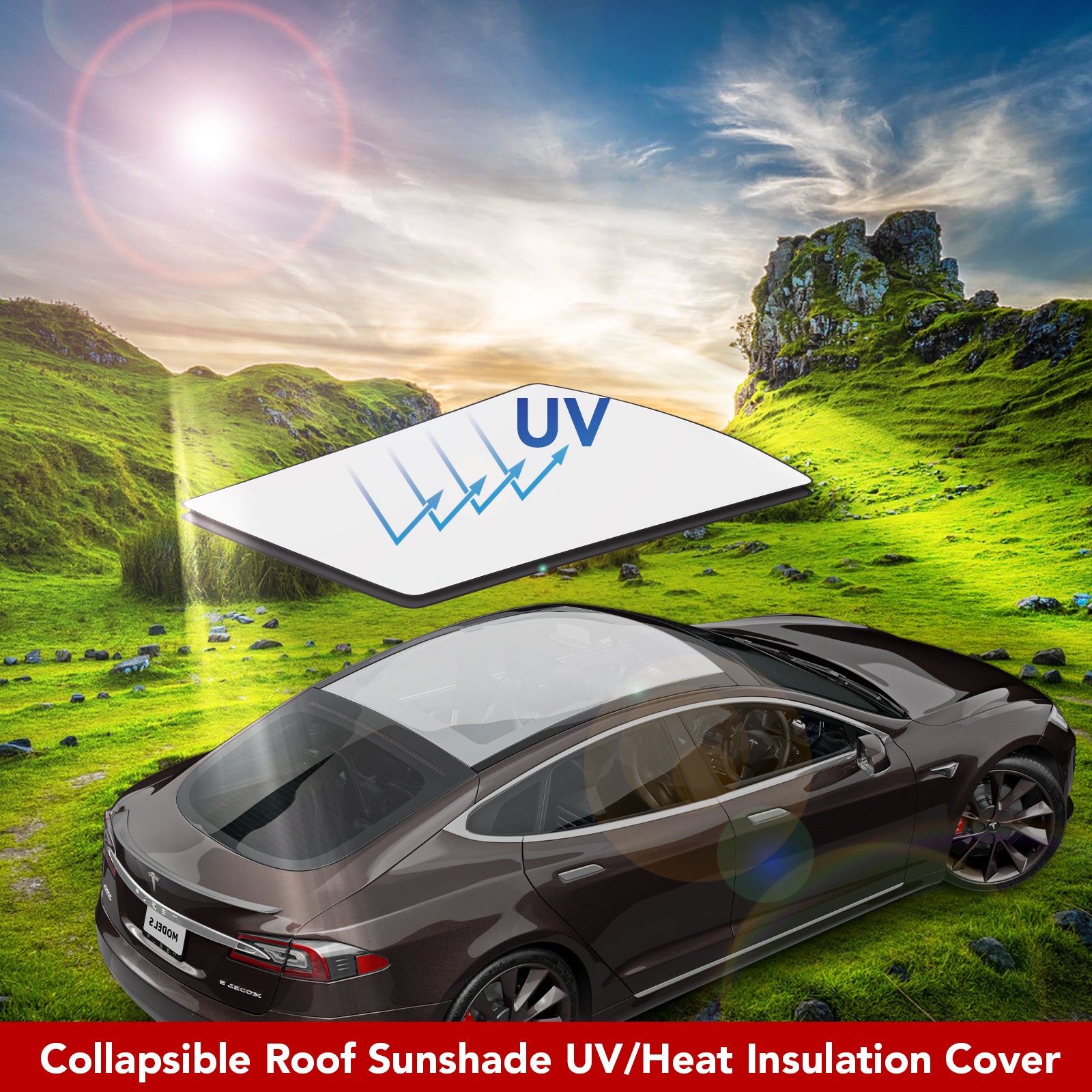 BASENOR Plaid Glass Roof Sunshade ( 2pcs) for 2023 2022 2021 Tesla Model S