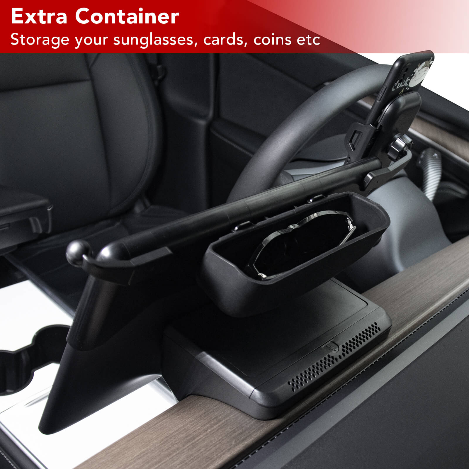 BASENOR Phone Mount Sunglass Holder Cell Phone Stand Interior Accessories Compatible with All Smartphone for Tesla Model Y Model 3