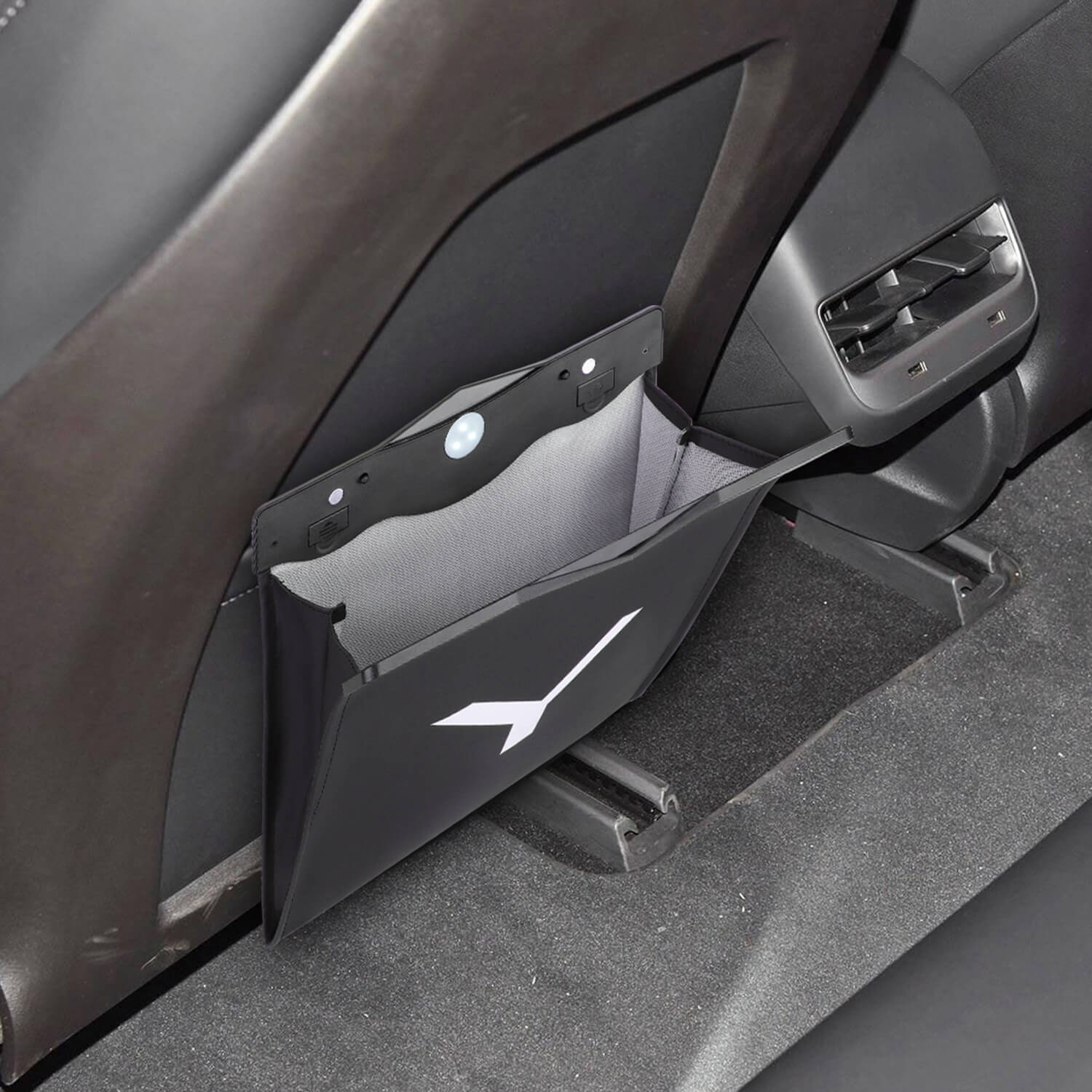 BASENOR PU Leather Garbage Bin with LED Light for 2020-2023 Tesla Model Y