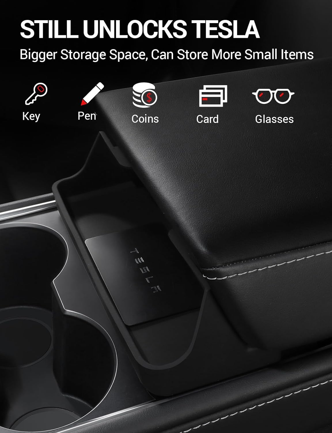 BASENOR Tesla Model 3 Model Y Center Console Sunglasses Holder Armrest Box Silicone Eyeglasses Storage Box Key Card Phone Holder 2021-2024 Accessories Internal Fit for Model 3 Y with Refresh Console