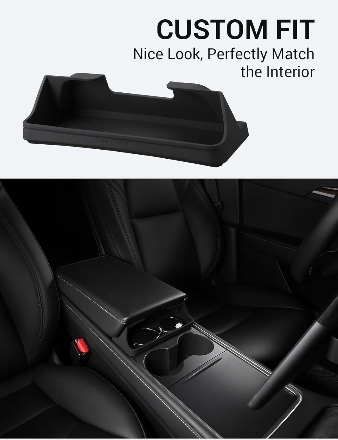 BASENOR Tesla Model 3 Model Y Center Console Sunglasses Holder Armrest Box Silicone Eyeglasses Storage Box Key Card Phone Holder 2021-2024 Accessories Internal Fit for Model 3 Y with Refresh Console