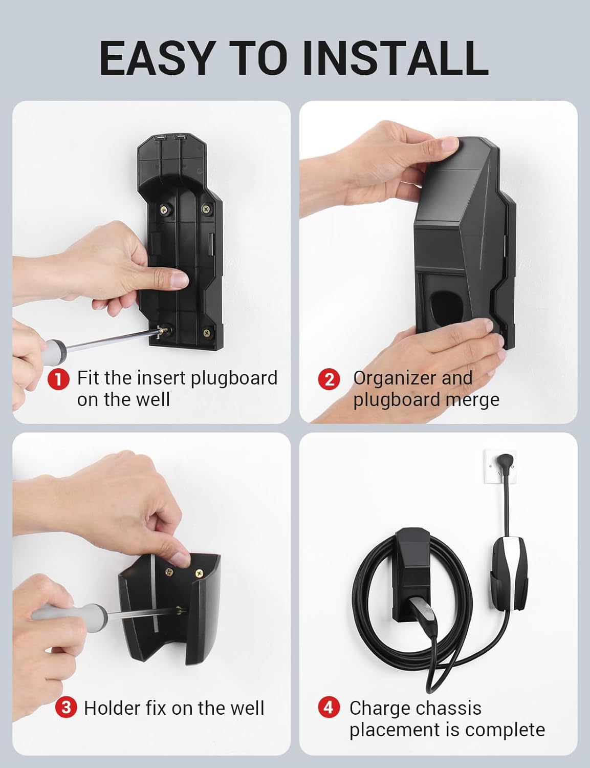 BASENOR Tesla Charging Holder Wall Mount Charger Cable Organizer Cybertruck Mobile Charger Connector with Chassis Bracket Model 3 Model Y Model S Model X Accessories 2012-2025