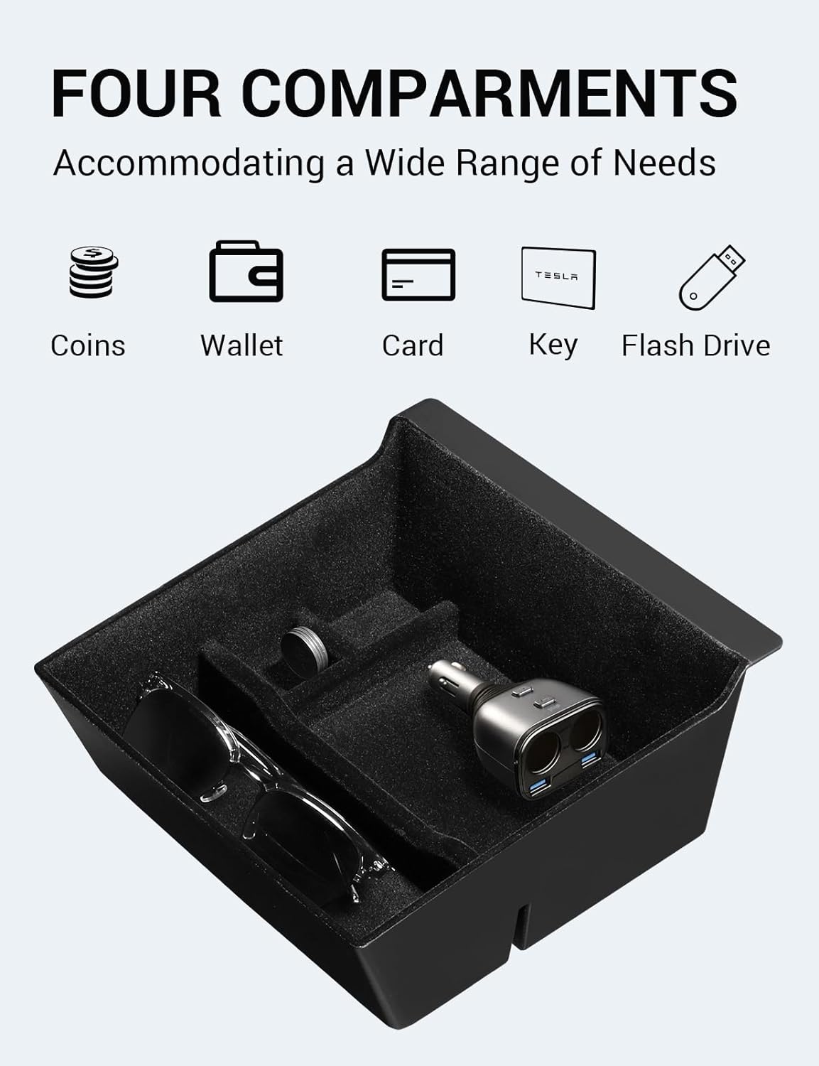 BASENOR Tesla Armrest Storage Box Organizer Center Console Tray for Tesla Model S Model S Plaid Model X Model X Plaid Interior Accessories 2022 2023 2024