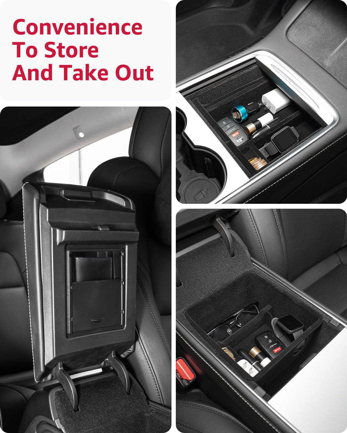 Basenor 2023 2022 2021 5PCS Tesla Model Y Model 3 Center Console Organizer Tray Armrest Storage Box Cup Holder Armrest Hidden Storage Armrest Cover Upgraded Tesla Interior Accessories