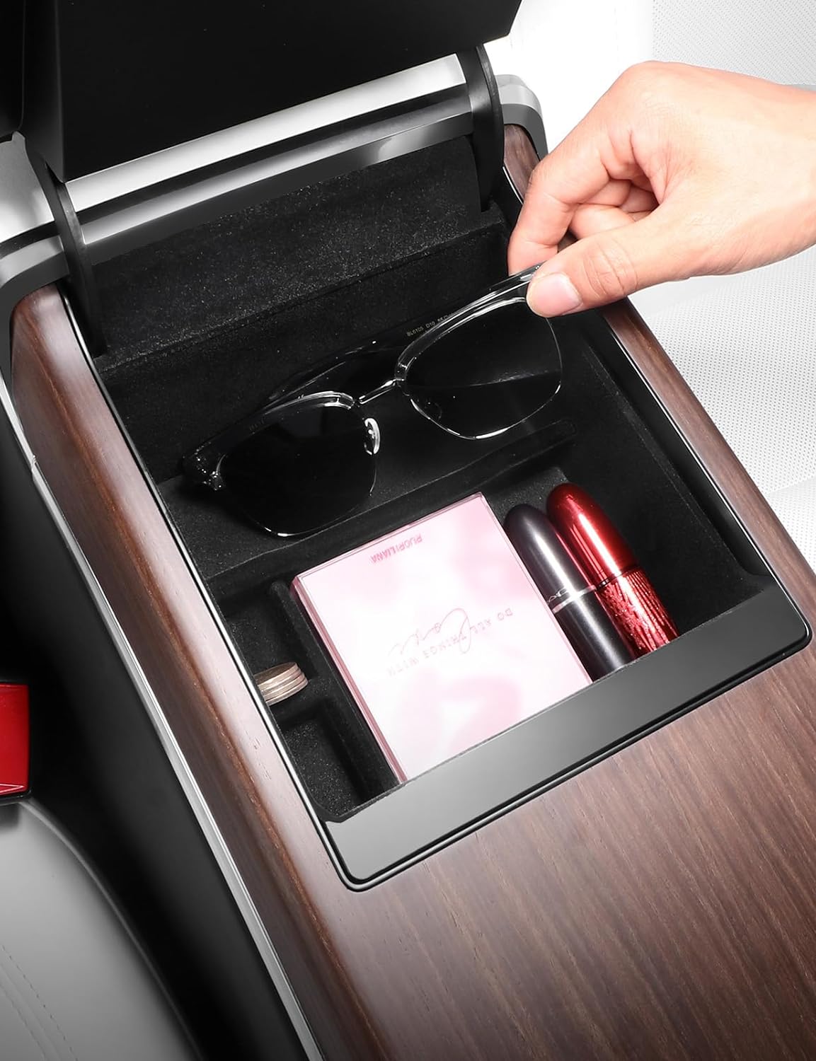 BASENOR Tesla Armrest Storage Box Organizer Center Console Tray for Tesla Model S Model S Plaid Model X Model X Plaid Interior Accessories 2022 2023 2024