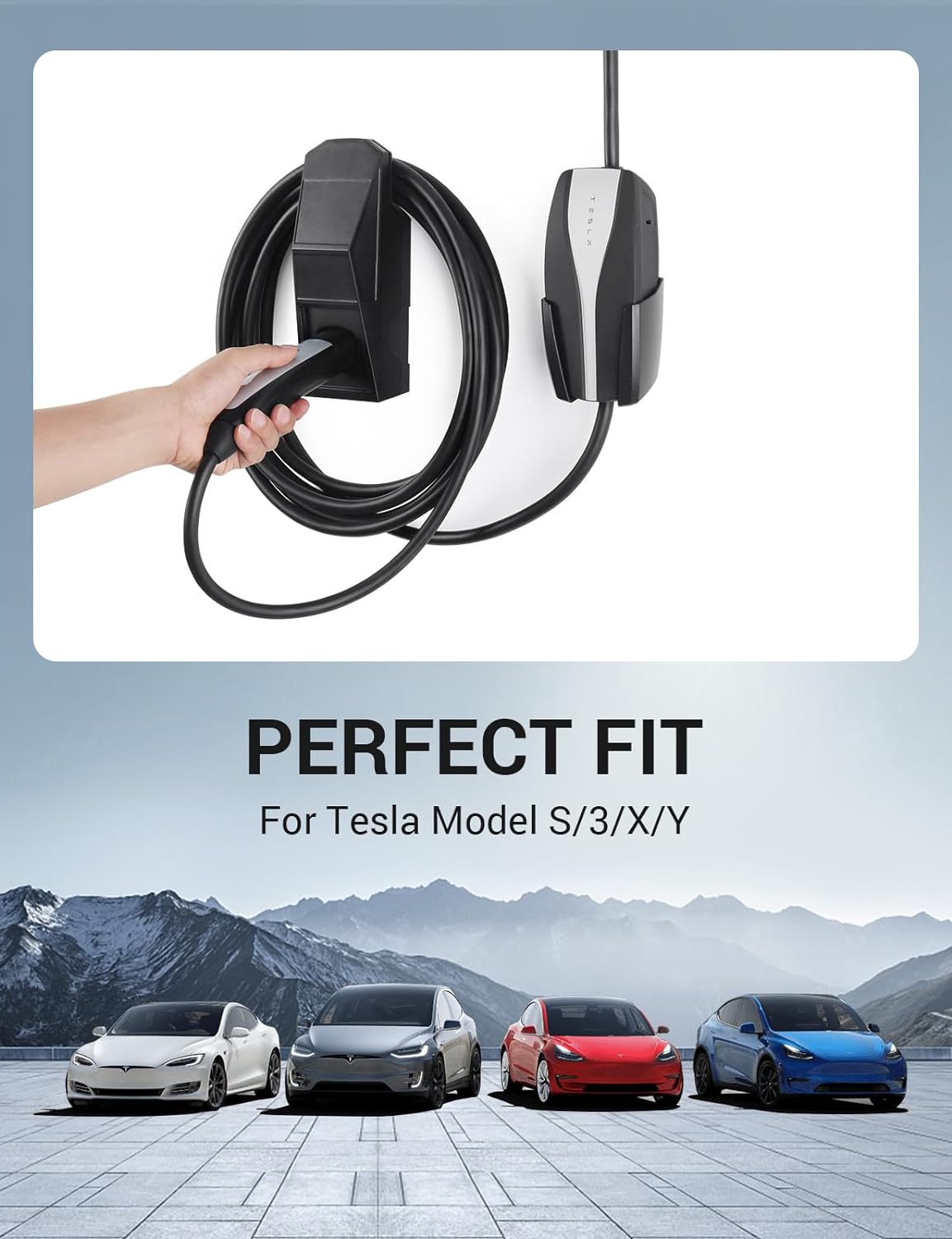 BASENOR Tesla Charging Holder Wall Mount Charger Cable Organizer Cybertruck Mobile Charger Connector with Chassis Bracket Model 3 Model Y Model S Model X Accessories 2012-2025