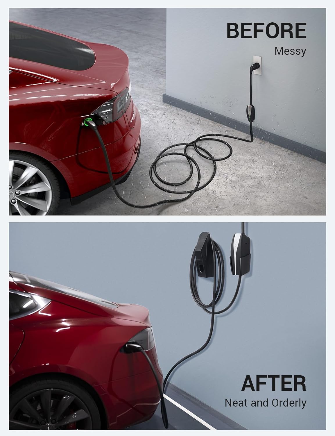 BASENOR Tesla Charging Holder Wall Mount Charger Cable Organizer Cybertruck Mobile Charger Connector with Chassis Bracket Model 3 Model Y Model S Model X Accessories 2012-2025