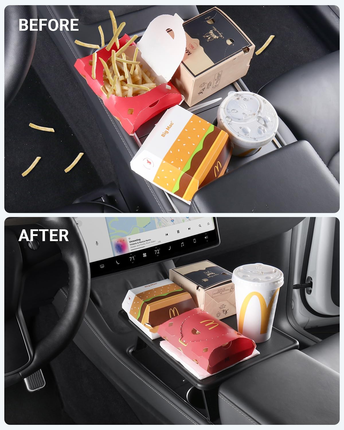 BASENOR Tesla Model 3 Model Y Center Console Table Tray Foldable Food Eating/Laptop Desk for Road Trips 2021-2024 Model Y and 2021-2023 Model 3 Interior Accessories (Not Fit 2024 Model 3)