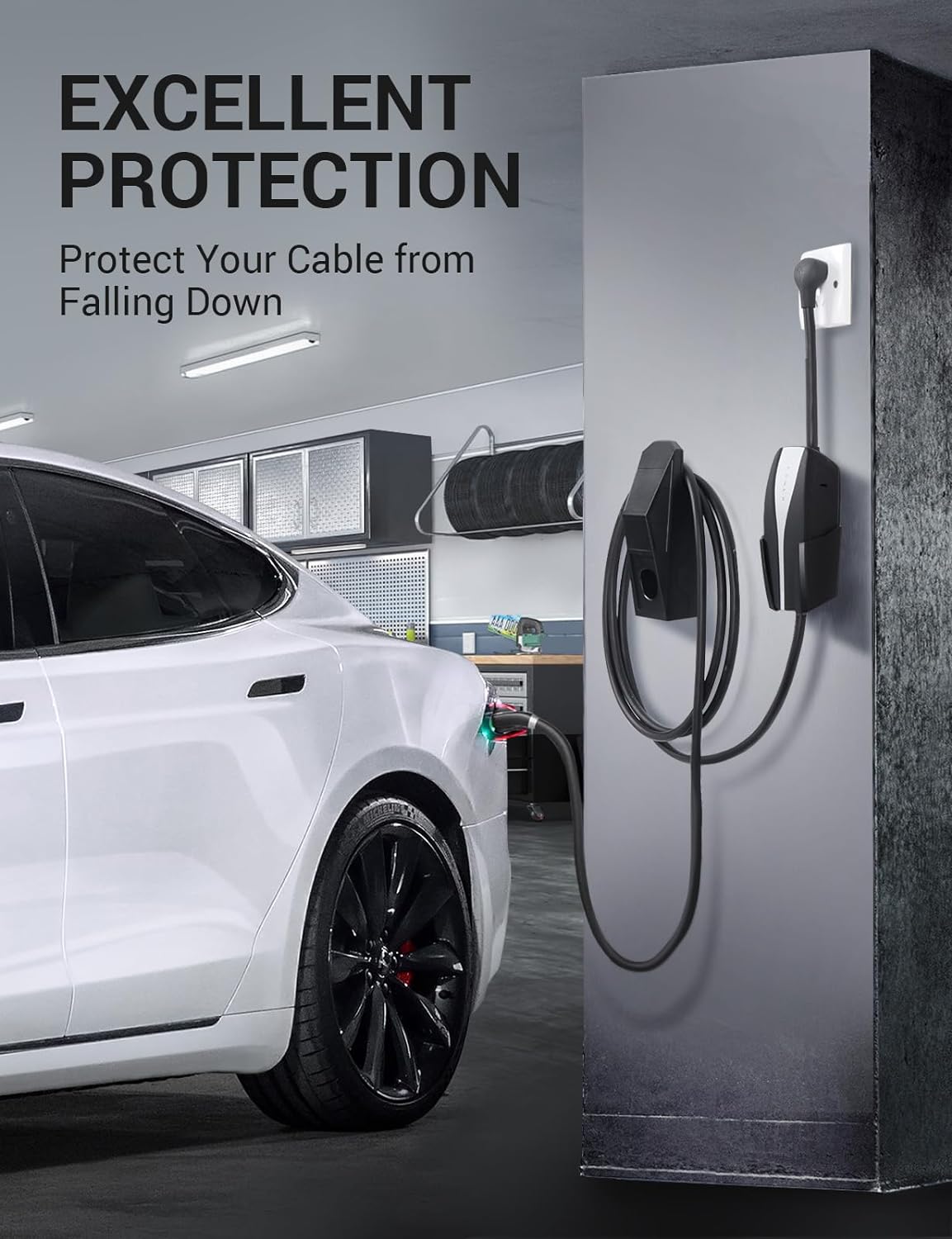 BASENOR Tesla Charging Holder Wall Mount Charger Cable Organizer Cybertruck Mobile Charger Connector with Chassis Bracket Model 3 Model Y Model S Model X Accessories 2012-2025