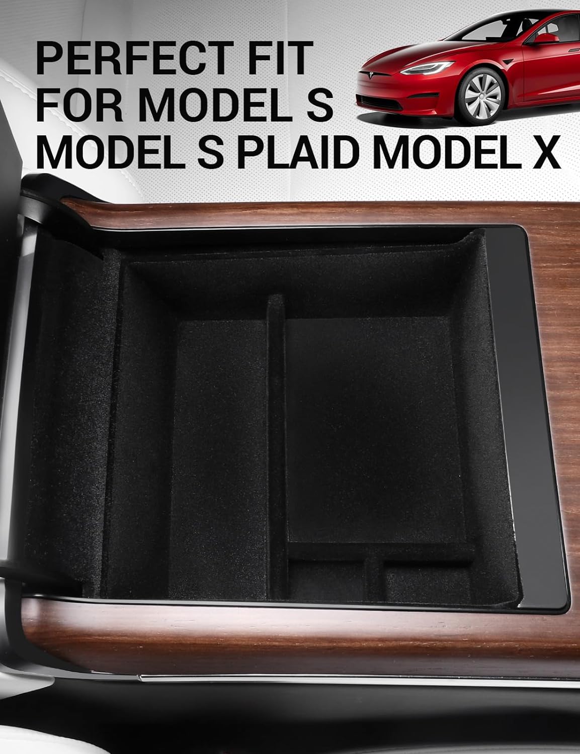 BASENOR Tesla Armrest Storage Box Organizer Center Console Tray for Tesla Model S Model S Plaid Model X Model X Plaid Interior Accessories 2022 2023 2024