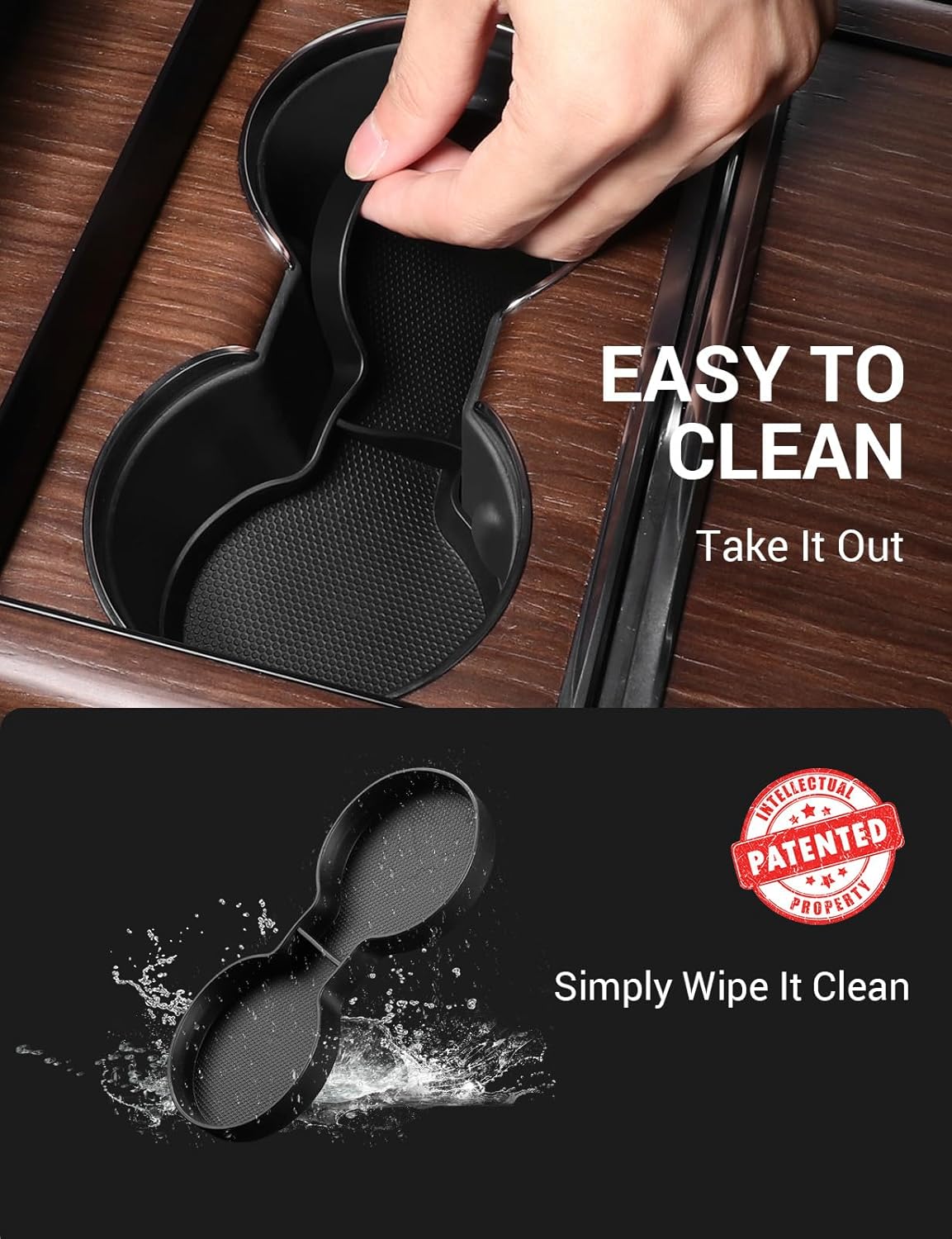 BASENOR Tesla Model S Model S Plaid Model X Model X Plaid Center Console Storage Organizer Box Tray Pad TPE Cup Holder Insert Mat for Tesla Interior Accessories 2024 2023 2022 (2 PCS)