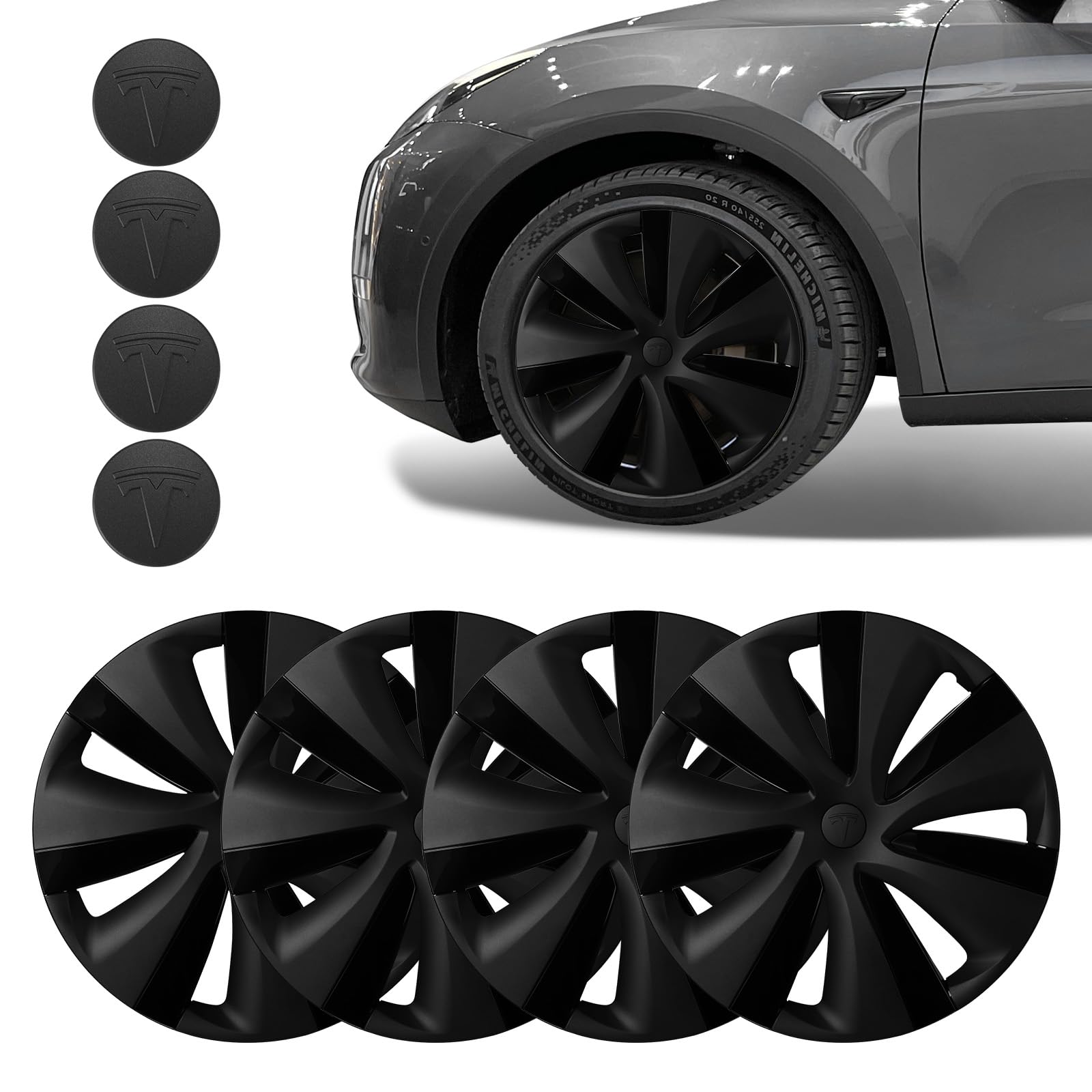 BASENOR Tesla Model Y Hubcaps 19 Inch Wheel Cover OEM Rim Protectors Replacement Cover Matte Black Hubcaps Exterior Accessories Set of 4