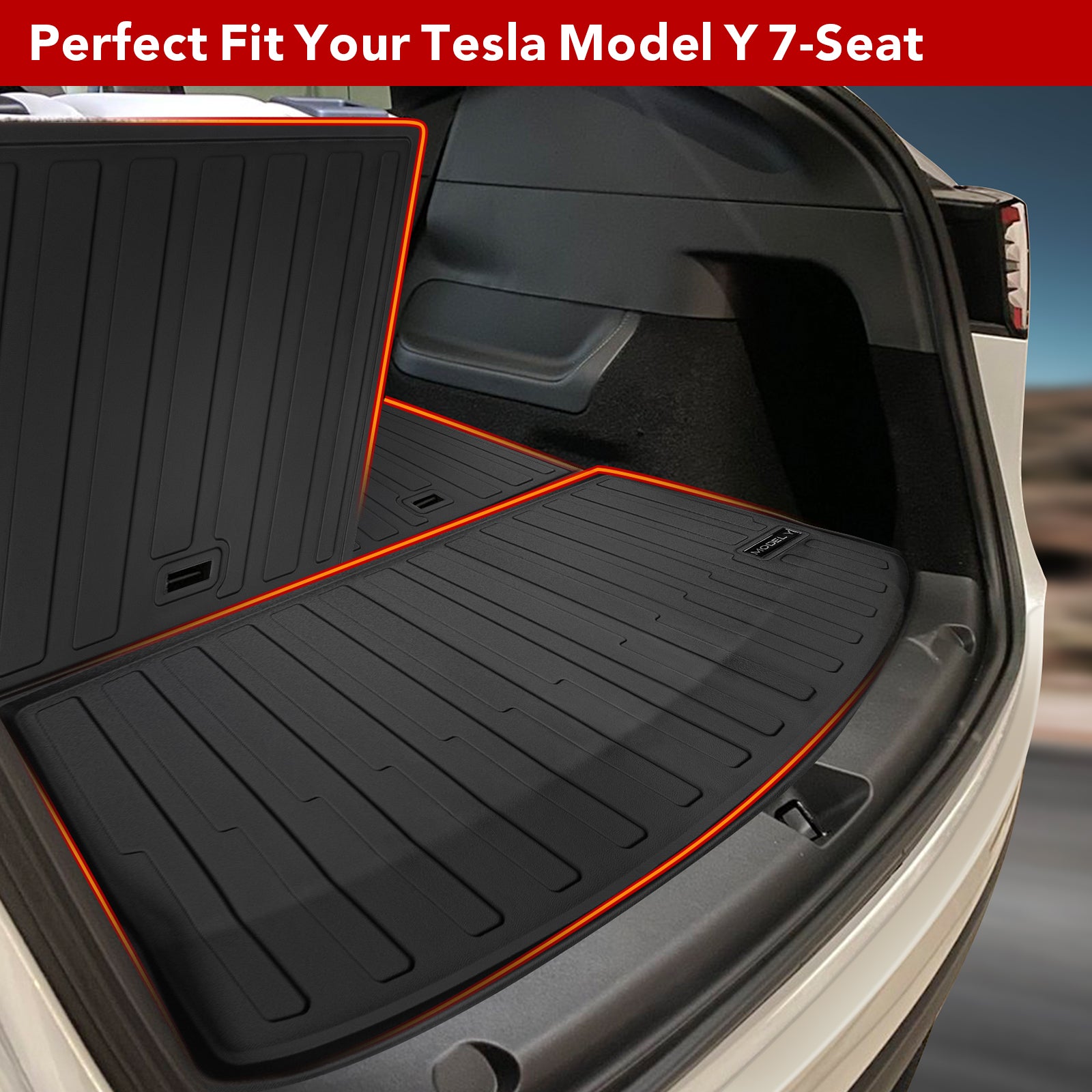 BASENOR TPE Rear Trunk Mat for 7 Seat for 2020-2023 Tesla Model Y