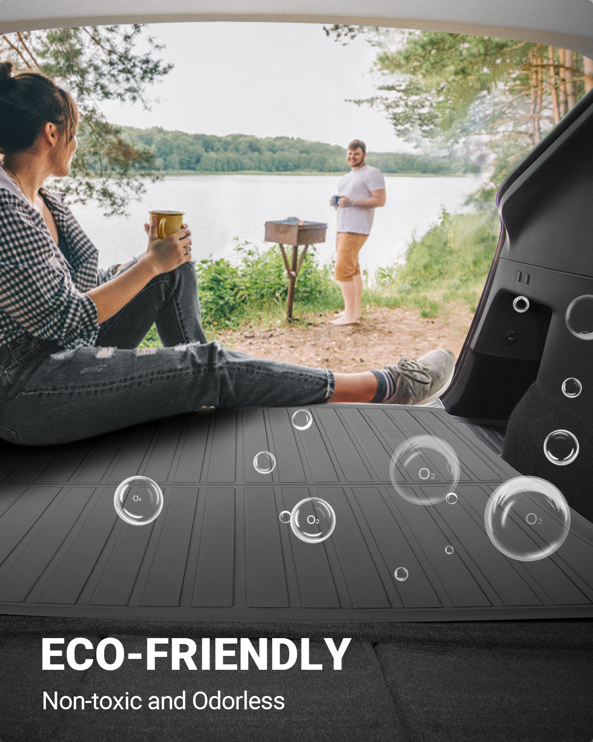 BASENOR 4PCS Tesla Model Y Floor Mats TPE All-Weather Floor Liners & Trunk Mat Set Rear Cargo Liner Interior Accessories for 5-Seater Model Y 2020-2023