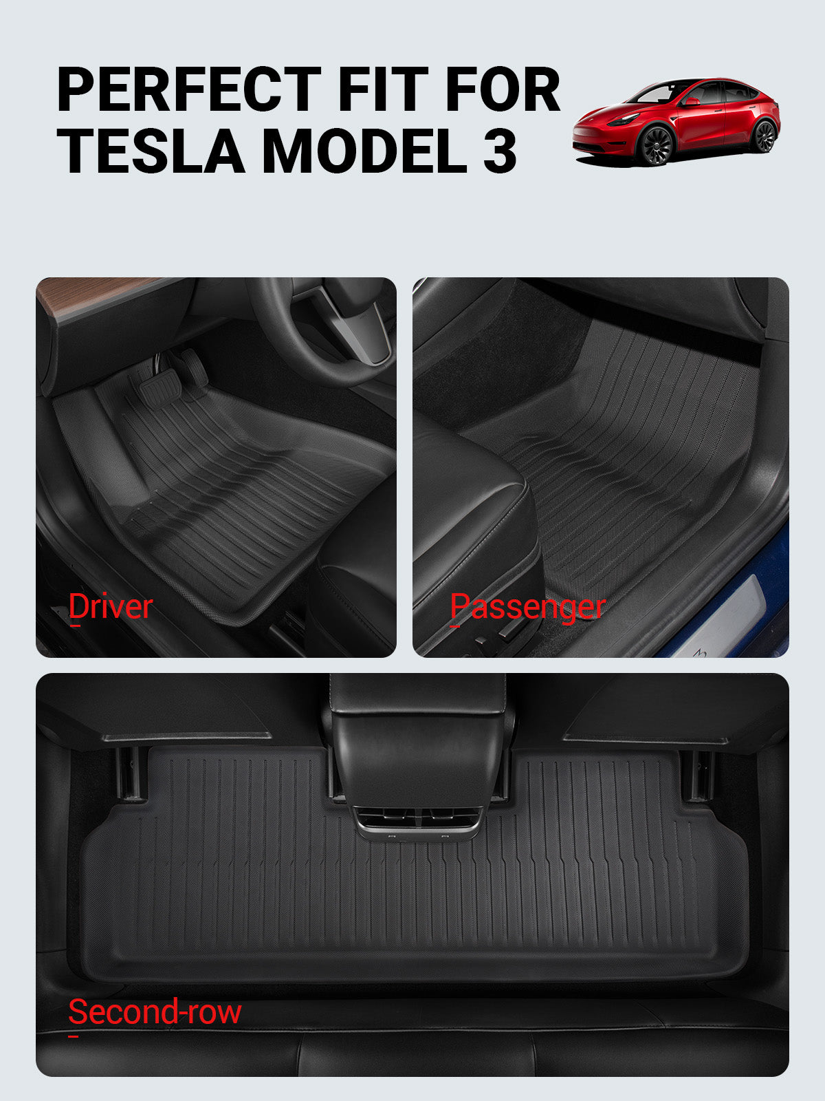 BASENOR 4PCS Tesla Model 3 Floor Mats 3D Interior Liners All-Weather Anti-Slip Waterproof Trunk Mat Cargo Liners Accessories Compatible with Model 3 2022-2023 2021 - Image 3